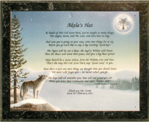 Original Poem, 'Akela's Hat' shown in Black Marble-Look frame on discontinued background